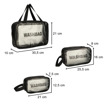 Kosmetyczka podróżna przezroczysta transparentna wodoodporna organizer do samolotu 3 sztuki czarna