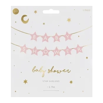 Baner napis na baby shower gwiazdki jasnoróżowe 290cm x 16,5cm