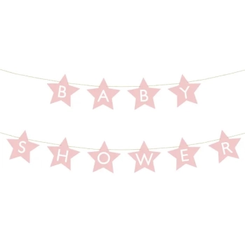 Baner napis na baby shower gwiazdki jasnoróżowe 290cm x 16,5cm