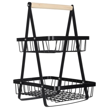 Kosz miska na owoce dwupoziomowy piętrowy metal drewno