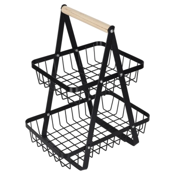 Kosz miska na owoce dwupoziomowy piętrowy metal drewno