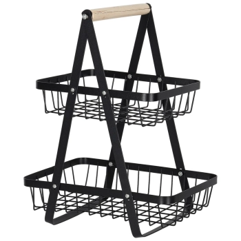 Kosz miska na owoce dwupoziomowy piętrowy metal drewno