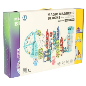 Klocki magnetyczne magnetic sticks marble tor kulkowy z dźwiękiem muzyką grający 118 elementów