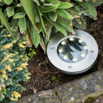 Lampy ogrodowe solarne najazdowe gruntowe czujnik zmierzchu wbijane świecący dysk 8LED 4szt. zimny biały