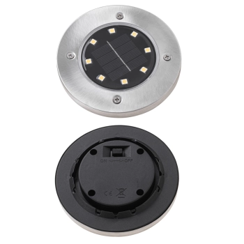 Lampy ogrodowe solarne najazdowe gruntowe czujnik zmierzchu wbijane świecący dysk 8LED 4szt. zimny biały