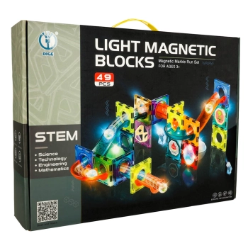 Klocki magnetyczne konstrukcyjne marble tor kulkowy świecący 49 elementów