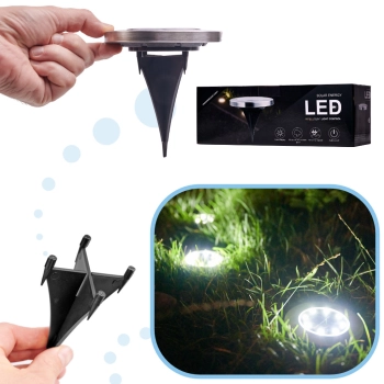 Lampy ogrodowe solarne najazdowe gruntowe czujnik zmierzchu wbijane świecący dysk 8LED 12szt. zimny biały