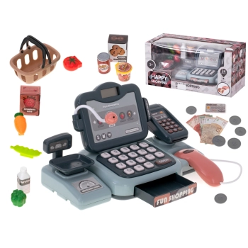 Kasa fiskalna sklepowa interaktywna skaner waga koszyk monety mikrofon światło dźwięk