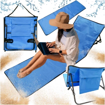 Mata plażowa składana z oparciem leżak składany 2w1 granatowy torba