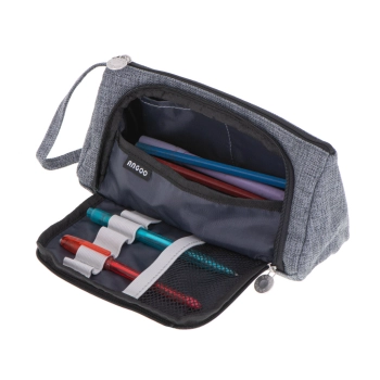 Piórnik szkolny dwukomorowy saszetka kosmetyczka rozkładany 3w1 szary