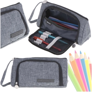 Piórnik szkolny dwukomorowy saszetka kosmetyczka rozkładany 3w1 szary