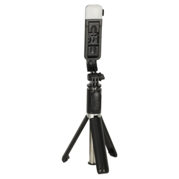Kijek do selfie z pilotem Bluetooth statyw tripod lampka LED czarny