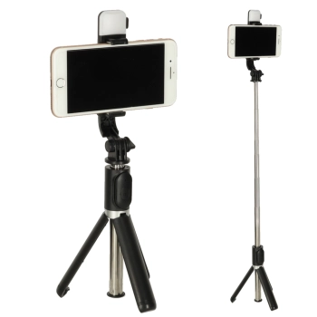 Kijek do selfie z pilotem Bluetooth statyw tripod lampka LED czarny