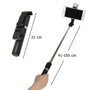 Kijek do selfie z pilotem Bluetooth statyw tripod lampka LED czarny