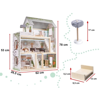 Domek dla lalek drewniany LULILO FLORO boho LED 78cm