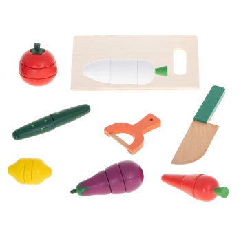 Warzywa drewniane do krojenia na magnes w skrzynce + akcesoria