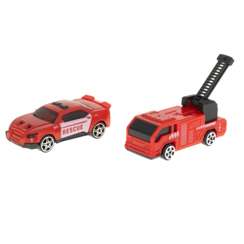 TIR laweta ciężarówka samochód transporter naczepa 2w1 parking resoraki straż pożarna 2 auta czerwone