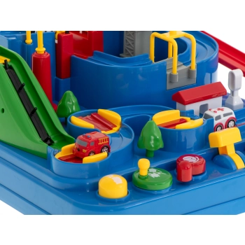 Tor przeszkód interaktywny samochodowy wyścigi parking 4 pojazdy auto radiowóz ambulans helikopter 32x32cm XXL