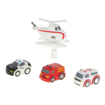 Tor przeszkód interaktywny samochodowy wyścigi parking 4 pojazdy auto radiowóz ambulans helikopter 32x32cm XXL