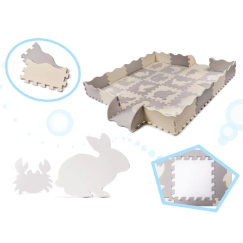 Mata edukacyjna piankowa puzzle szara ecru 36 elementów 150x150cm