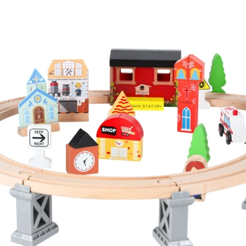 Kolejka drewniana pociąg tor samochodowy 70 elementów