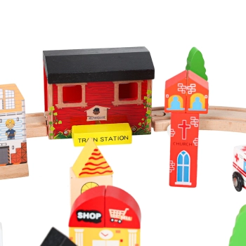 Kolejka drewniana pociąg tor samochodowy 70 elementów