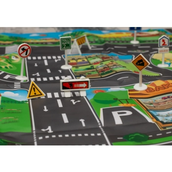 Mata edukacyjna do zabawy miasto ulica + znaki drogowe wodoodporna kolorowa 130x100cm