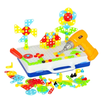 Wkrętarka wiertarka śrubki klocki konstrukcyjne zestaw majsterkowicza waliza 237 elementów