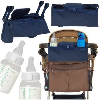 Organizer torba saszetka do wózka uchwyt na napoje butelkę granatowy