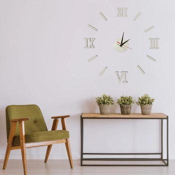 Zegar Ścienny naklejany DIY 3D regulowany rzymski srebrny 130cm