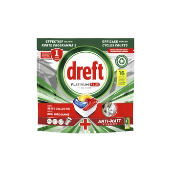 Dreft Platinum Plus All in One Anti-Matt Kapsułki do Zmywarki 16 sztuk