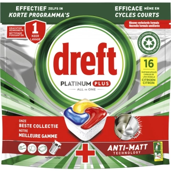 Dreft Platinum Plus All in One Anti-Matt Kapsułki do Zmywarki 16 sztuk