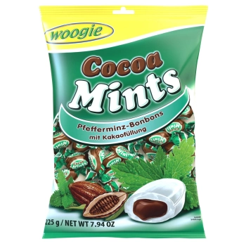 Woogie Cukierki Miętowe z Nadzieniem Kakaowym 225 g