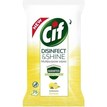 Cif Disinfect & Shine Lemon Chusteczki Czyszczące do Dezynfekcji 75 szt.