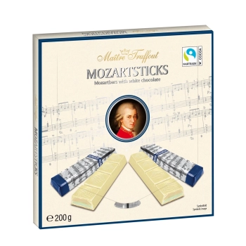 Maitre Truffout Mozartsticks White Batoniki z Nadzieniem Marcepanowo-Orzechowym w Białej Czekoladzie 200 g