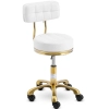  Krzesło taboret hoker kosmetyczny z oparciem na kółkach do 150 kg GELA biało złoty - zdj. dodatkowe 1