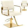 Fotel fryzjerski barberski kosmetyczny z podnóżkiem Physa OTLEY - kremowo złoty