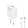 Ładowarka sieciowa GaN A30EUL 30W USB-A USB-C + kabel USB-C - Lightning - biała