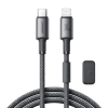 Kabel przewód USB-C - iPhone Lightning z organizerem uchwytem magnetycznym 1.2m - szary