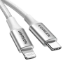 Kabel przewód USB-C - iPhone Lightning MFi 1m - srebrny