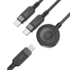  3w1 Kabel przewód USB-C - 2x USB-C / ładowarka Apple Watch Qi 480Mb/s 100W 1.2m - czarny - zdj. dodatkowe 2