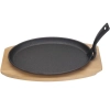  Półmisek żeliwny z drewnianą podstawą uchwytem gorący talerz 280 x 140 mm - zdj. dodatkowe 1