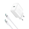 Ładowarka sieciowa USB-C PD 30W QC SFC + kabel USB-C 1m - biały