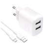 Ładowarka sieciowa 2x USB-A PROLITE 10W z kablem USB-A - USB-C 1.2m - biała