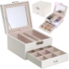 Szkatułka pudełko organizer na biżuterię pierścionki z szufladą - kremowy