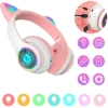  Słuchawki bezprzewodowe dla dzieci Bluetooth świecące LED RGB SD kot - biało różowe - zdj. dodatkowe 1