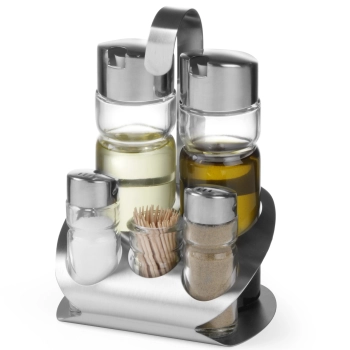  Zestaw do przypraw ze stali nierdzewnej sól pieprz oliwa ocet winny wykałaczki - Hendi 465363 - zdj. dodatkowe 1