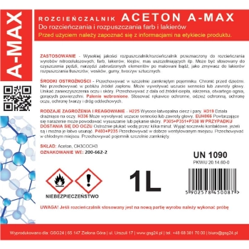  Aceton rozpuszczalnik zmywacz A-MAX 1L - zdj. dodatkowe 1