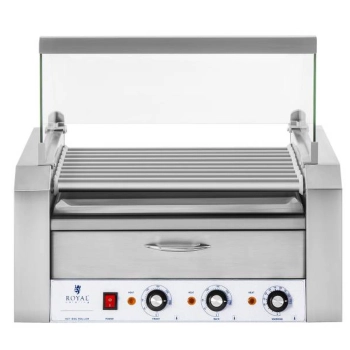  Roller grill rolkowy z osłoną i szufladą grzewczą do bułek 16 parówek HotDog 2200W 230V Royal Catering - zdj. dodatkowe 1