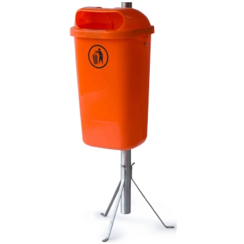  Kosz uliczny miejski pojemnik na śmieci na słupek lub ścianę DIN 50L - pomarańczowy - zdj. dodatkowe 2